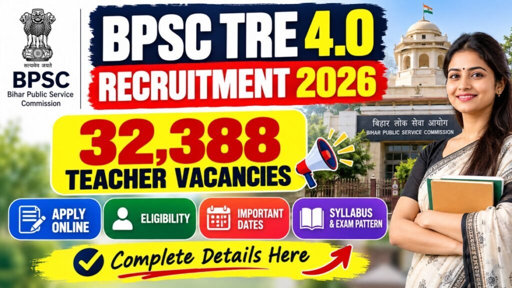 BPSC TRE 4.0 Recruitment 2026: 32,388 Teacher Vacancies, Eligibility, Apply Online & Exam Date