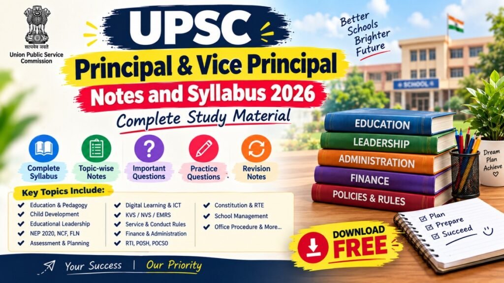 UPSC Principal and Vice Principal Notes and Syllabus 2026 with complete study material, topic-wise notes, important questions, practice questions and free download.